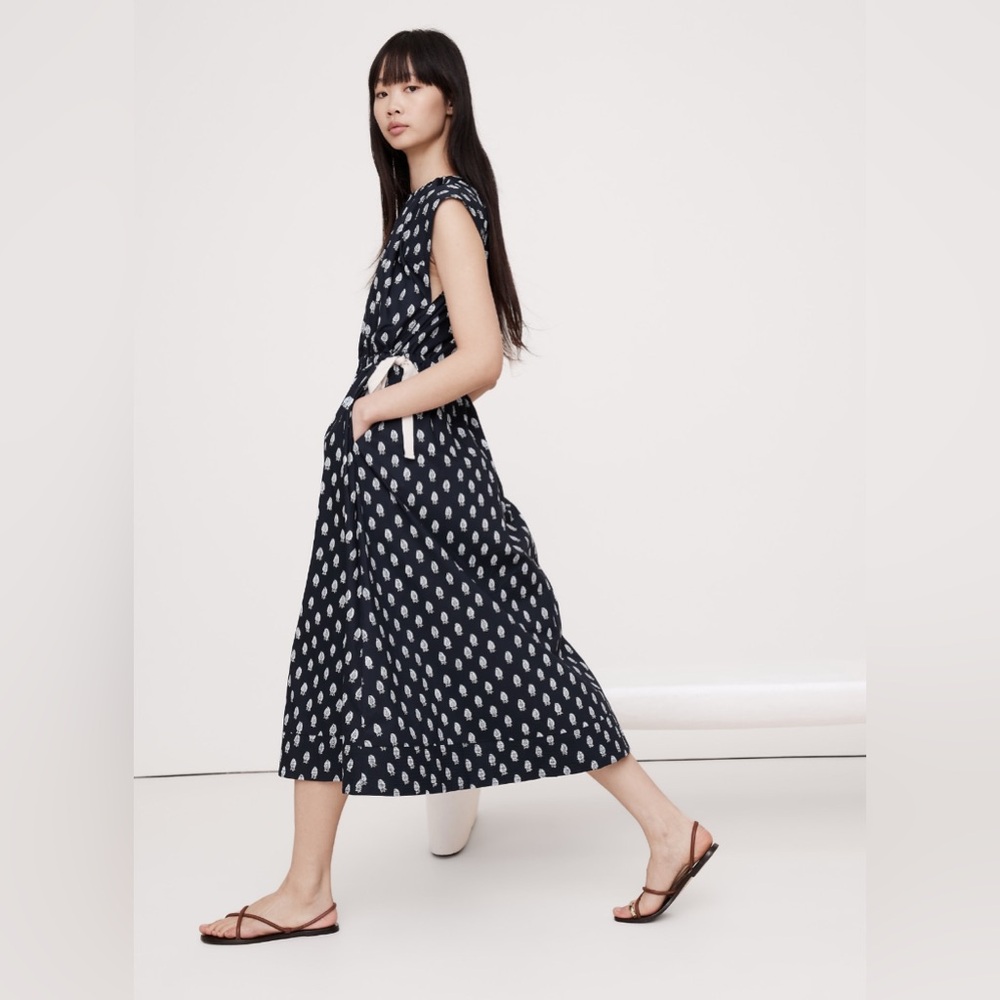 BANANA REPUBLIC POPLIN TIE-WAIST MIDI DRESS - Picture 7 of 11